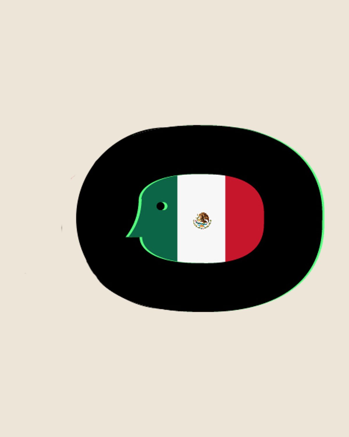 El mismo isotipo relleno con la bandera mexicana, verde, blanco y rojo con el escudo al centro