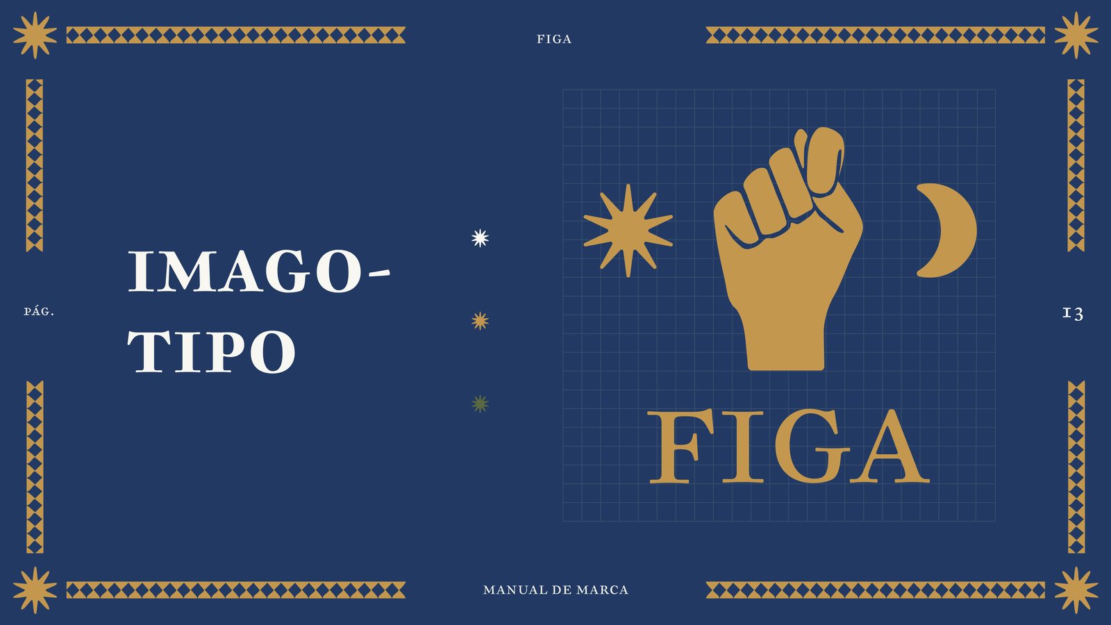 Lámina «Imagotipo» del manual: el puño dorado entre una estrella y una luna sobre retícula azul, con la palabra FIGA debajo en versales