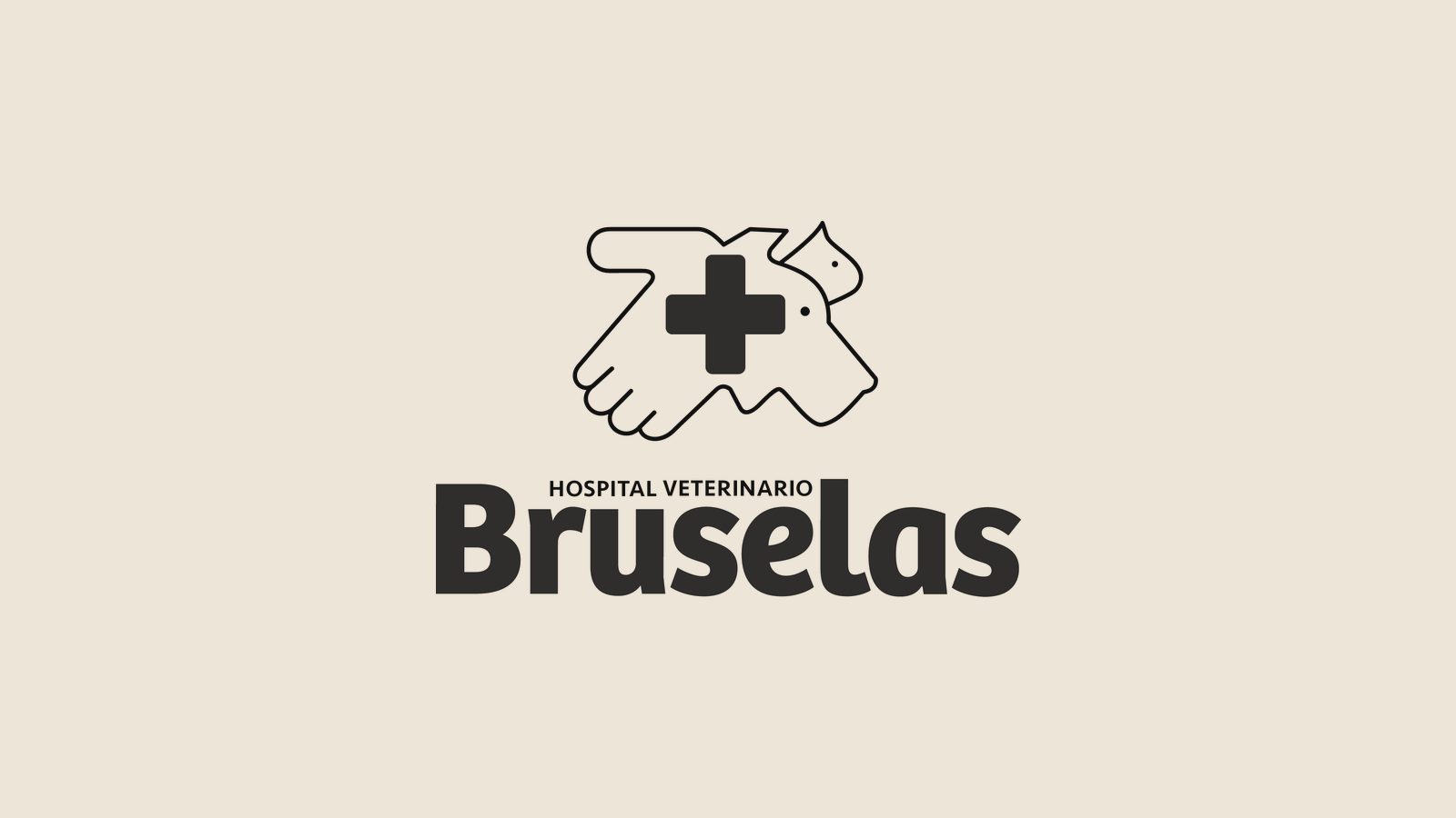 Identidad gráfica de Hospital Veterinario Bruselas en tinta oscura sobre fondo claro